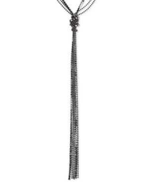 image of Lucky Brand Hematite-Tone Crystal & Ball Chain Knotted Lariat Necklace, 22