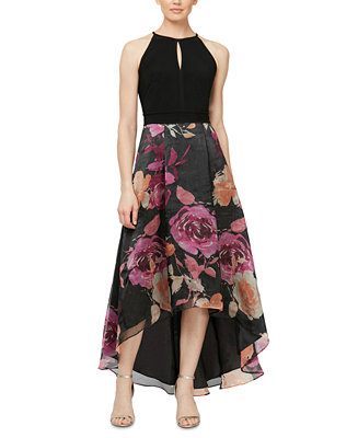 SL Fashions Floral-Print High-Low Fit & Flare Dress - Macy's