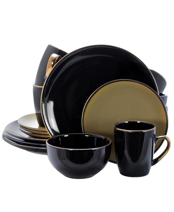 Elama - Cambridge Grand 16-Piece Dinnerware Set, Black/Warm Taupe