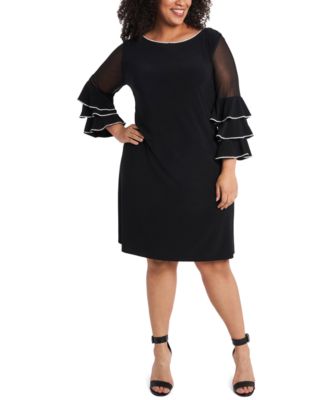 MSK Plus Size Embellished Illusion-Sleeve Shift Dress - Macy's