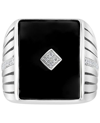 EFFY Collection - Men's Onyx & Diamond (1/6 ct. t.w.) Square Ring in Sterling Silver