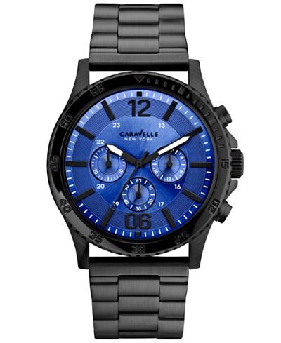 Caravelle New York by Bulova Men's Chronograph Black-Tone Stainless Steel Bracelet Watch 44mm 45A106