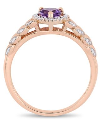 Amethyst and Diamond Halo Heart Ring (Also in Blue Topaz)