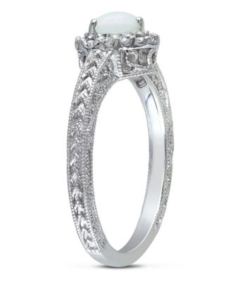 Opal and Diamond Halo Heart Ring