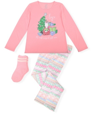 image of Big Girl-s 2 Piece Christmas Tree Pajama Set with Socks