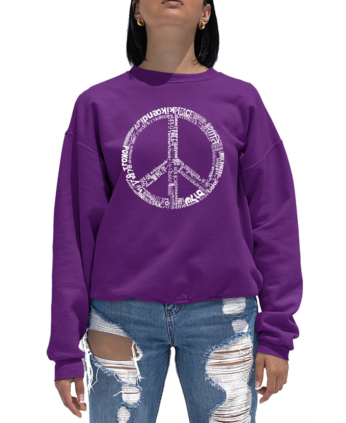 Women's Word Art Crewneck The Word Peace In 77 Languages Sweatshirt