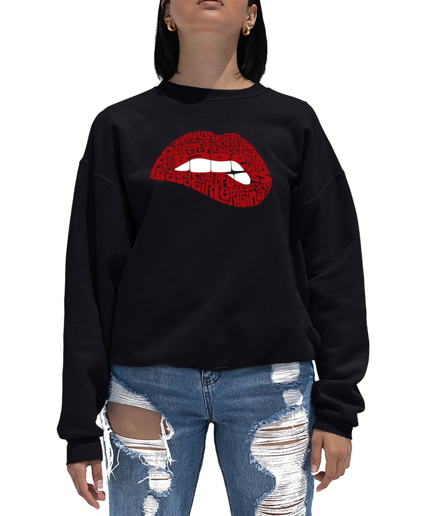 Женская толстовка LA Pop Art Word Art Crewneck Savage Lips, цвет: Чёрный — фото 1
