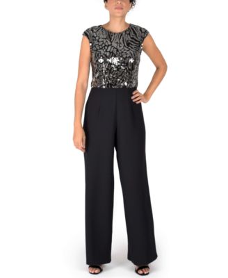 Donna Ricco Sequin-Bodice Extended-Shoulder Jumpsuit - Macy's