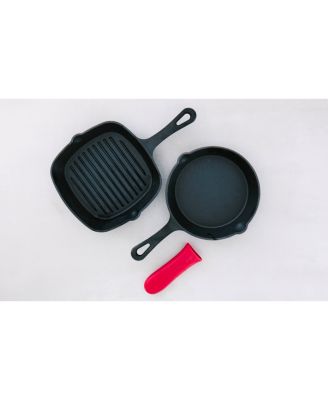 Sedona Kitchen - Cast Iron Skillet & Grill Pan 2-Pc. Set plus Handle Holder
