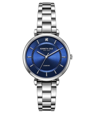 image of Kenneth Cole New York Women-s Diamond Dial Silver-Tone Stainless Steel Bracelet Watch 34mm