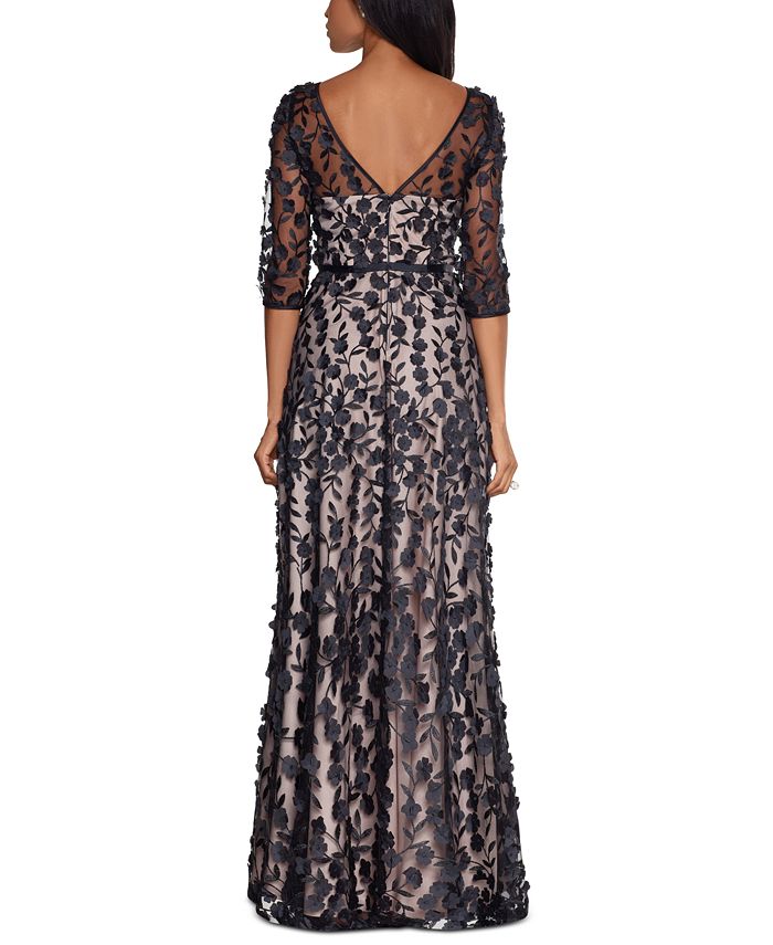 xscape floral tiered chiffon gown