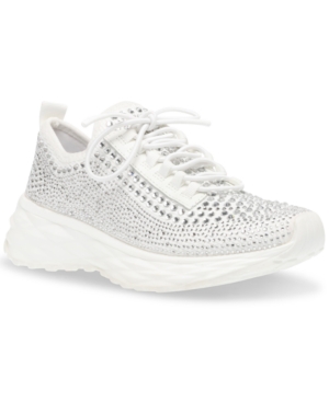 image of Steve Madden Women-s Cease Rhinestone Lace-Up Trainers