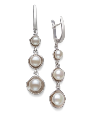image of Graduated Cultured Freshwater Pearl 5-8mm Drop Earrings in Sterling Silver