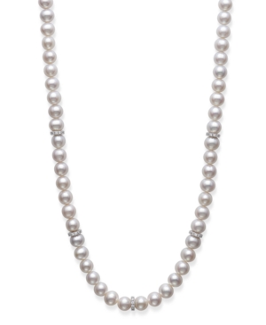image of Cultured Freshwater Pearl 7-8mm Aa Quality and Cubic Zirconia Accent Necklace in Sterling Silver, 18