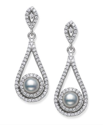 Macy's - Cultured Freshwater Pearl 5-5.5mm and Cubic Zirconia Drop Earrings in Sterling Silver