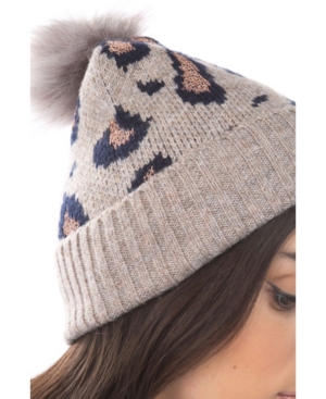 Women's Leopard Lurex Faux Fur Pom Hat