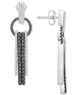 image of Black & White Diamond Vertical Drop Earrings (1 ct. t.w.) in 14k White Gold