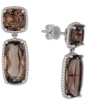 image of Smoky Quartz Rope-Framed Drop Earrings (13 ct. t.w.) in Sterling Silver