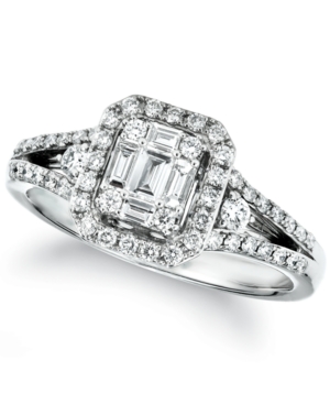 image of Le Vian Couture Vanilla Diamond Baguette Cluster Halo Ring (5/8 ct. t.w.) in Platinum