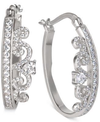 Disney - Cubic Zirconia Small Tiara Hoop Earrings in Sterling Silver, 1"