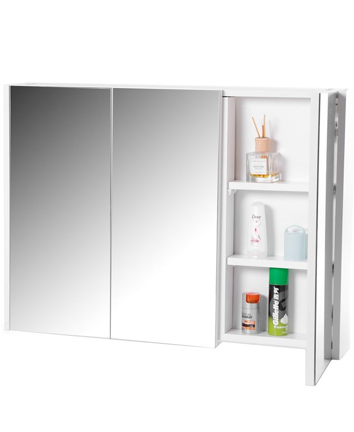 Basicwise 3 Shelves Wall Mounted Bathroom and Powder Room Mirrored Door ...