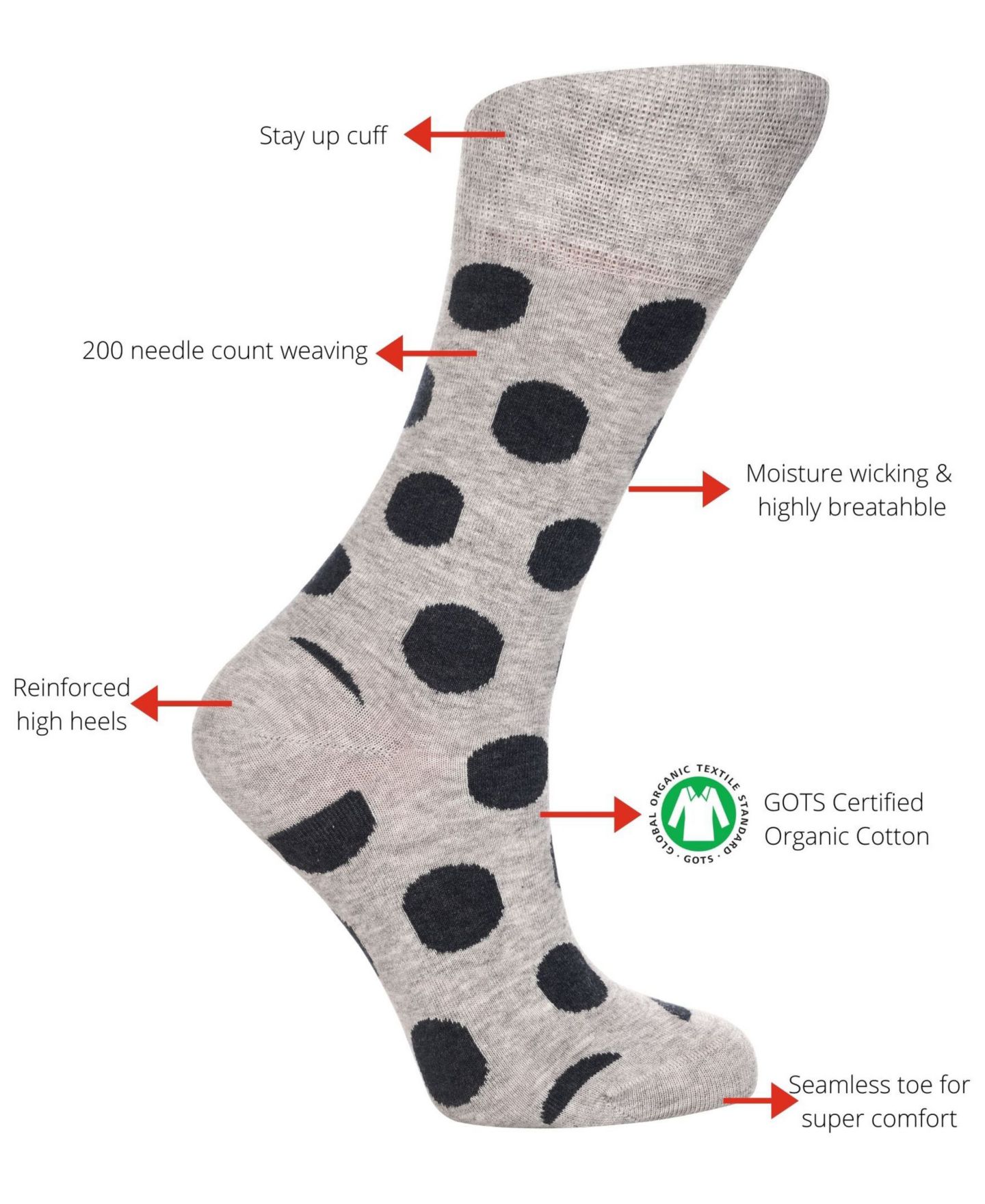 Носки Polka, средней высоты, хлопок, в горошек — Love Sock Company, цвет: Серый — фото 3