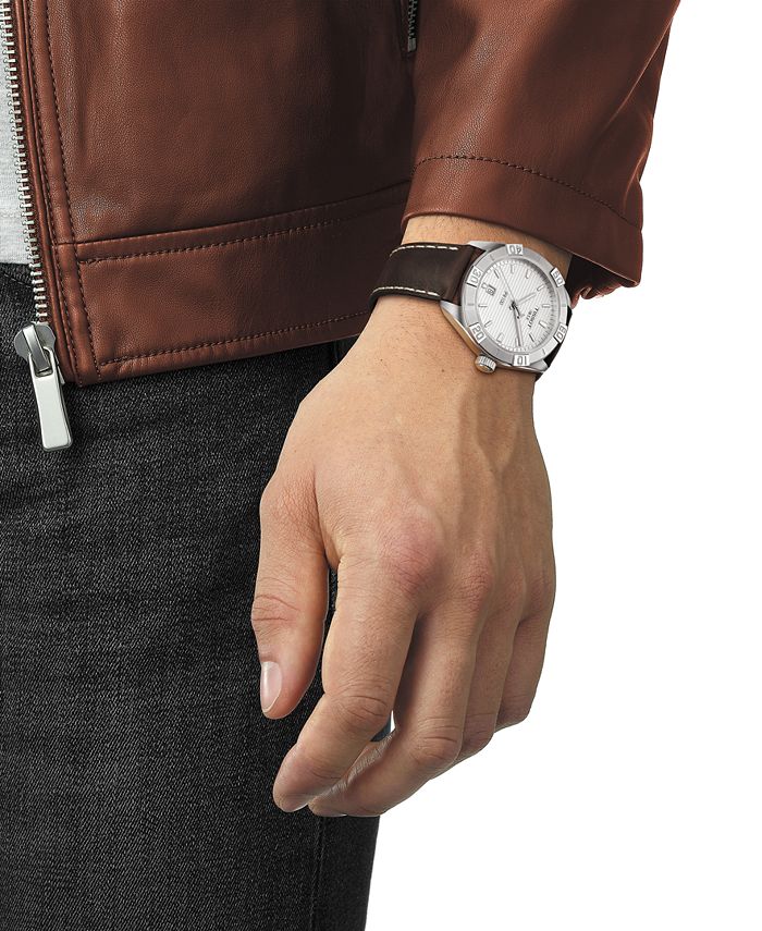 Tissot - Men's Swiss PR 100 Sport Brown Leather Strap Watch 42mm