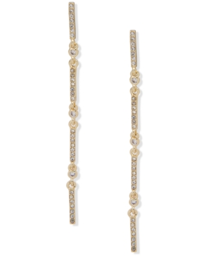 image of Dkny Gold-Tone Crystal Linked Bar Linear Drop Earrings