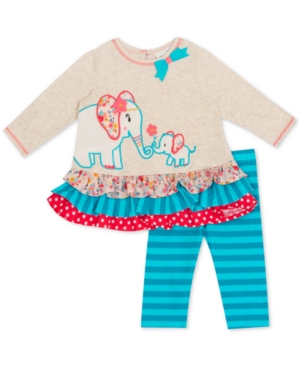 Rare Editions Baby Girls 2-Pc Elephant Tunic & Striped Leggings Set