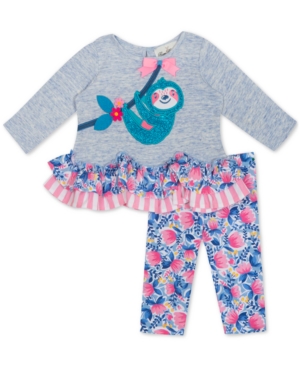 Rare Editions Baby Girls 2-Pc Sloth Tunic & Leggings Set