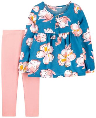 Carter's - Carters Toddler Girl 2-Piece Floral Poplin Top & Legging Set