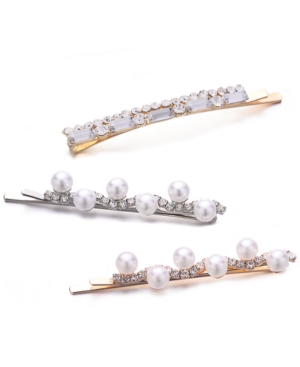 image of Inc 3-Pc. Two-Tone Crystal & Imitation Pearl Bobby Pin Set, Created for Macy-s