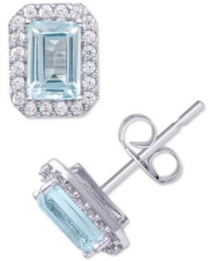 image of Blue Topaz (1-1/3 ct. t.w.) & Cubic Zirconia Halo Stud Earrings in Sterling Silver