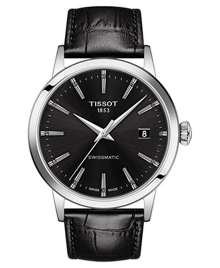 Tissot - Men's Swiss Automatic Classic Dream Black Leather Strap Watch 42mm
