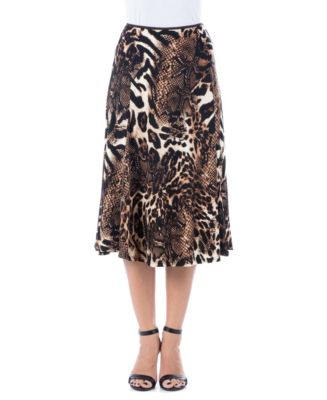 24seven Comfort Apparel Women's Animal Print Midi Length Skirt - Macy's