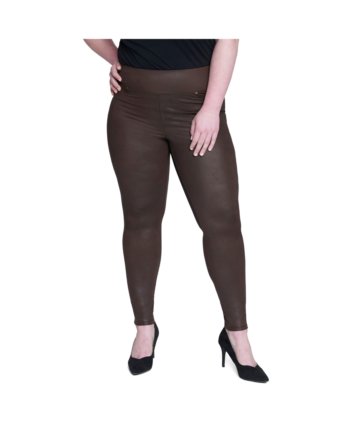 Jeans Plus Size Tummy Toner Pull-on Coated Ponte Pants - Espresso Coated Dark Brown