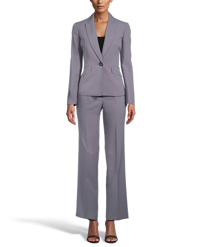 Le Suit One-Button Flap-Pocket Pinstripe Pantsuit - Macy's