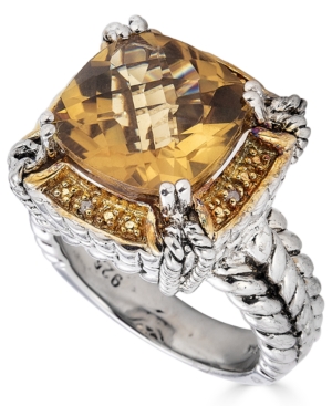 image of Citrine (6-1/2 ct. t.w.) & Diamond Accent Ring in Sterling Silver (Also in Green Quartz & Smoky Quartz)