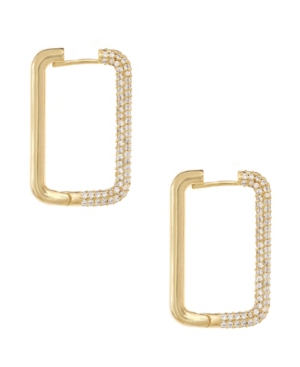 image of Gold Plated Crystal Pave Rectangle Hoop Earrings