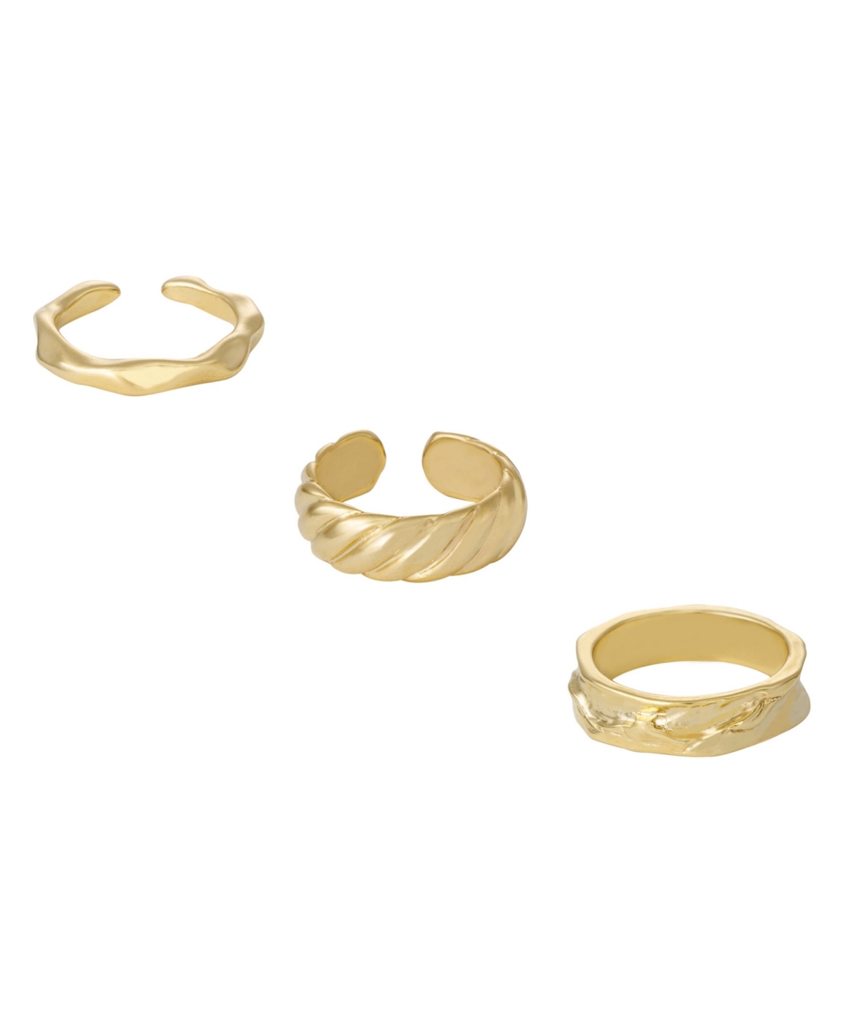 Gold Plated Thick Modern Ring Set - Gold