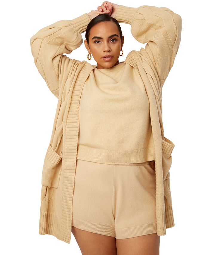 Danielle Bernstein Trendy Plus Size Oversized Cable Cardigan