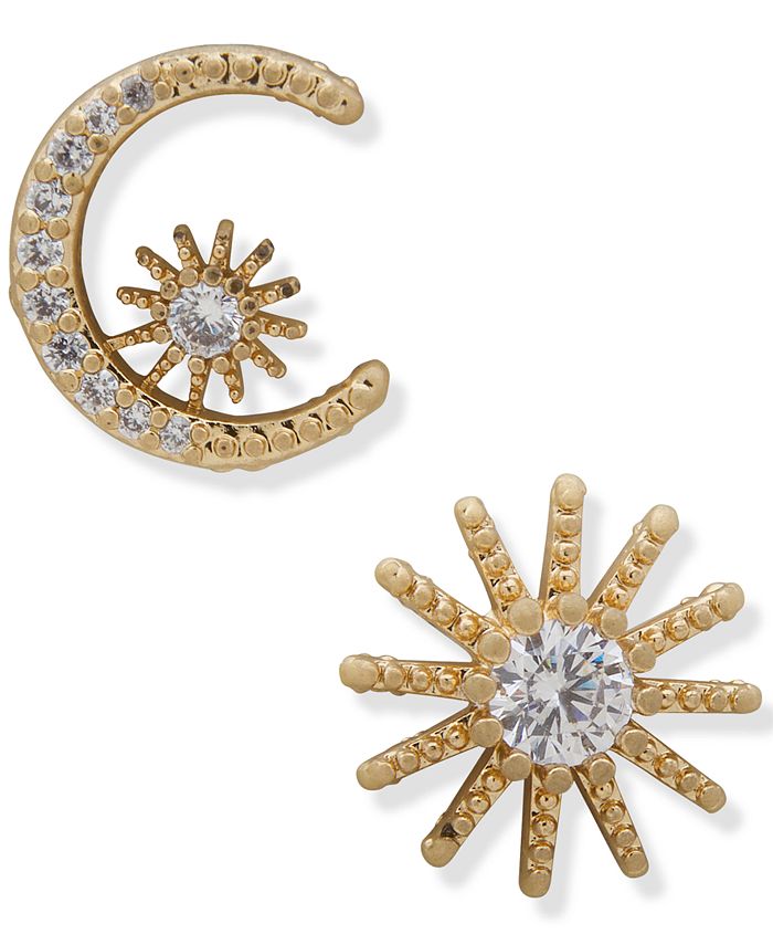lonna & lilly Gold-Tone Crystal Moon & Star Mismatch Stud Earrings ...