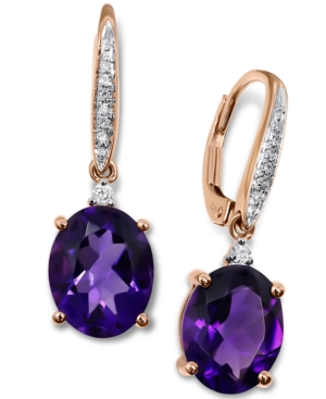 image of Amethyst (4-1/2 ct. t.w.) & Diamond (1/10 ct. t.w.) Drop Earrings in 14k Rose Gold