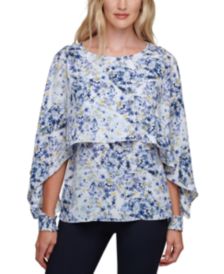 Floral-Print Cape-Overlay Top