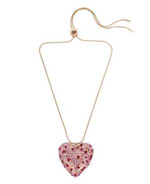 image of Betsey Johnson Pave Heart Pendant Slider Necklace