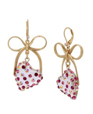 Betsey Johnson Heart Bow Drop Earrings - Macy's