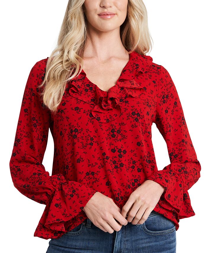 CeCe FloralPrint Ruffled Blouse Macy's