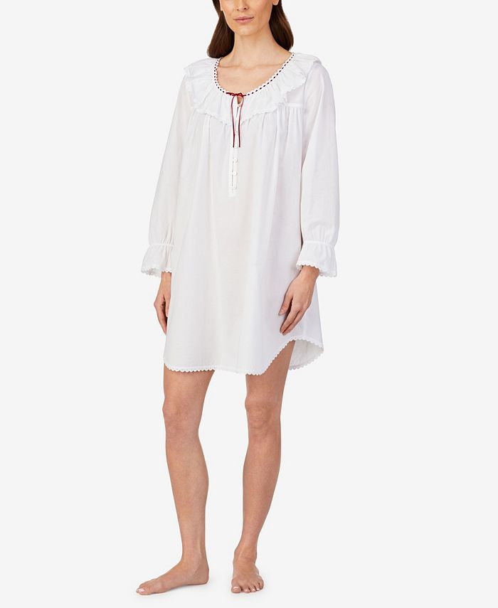 Danskin Long Sleeve Henley Nightgown In Warm Ivory