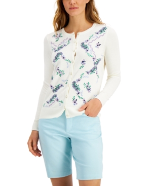 Charter Club Embroidered-Floral Cardigan Created for Macy's