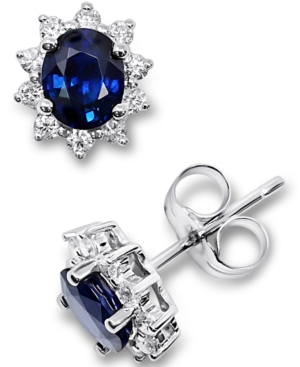 image of Sapphire (7/8 ct. t.w.) & Diamond (1/5 ct. t.w.) Stud Earrings in 14k White Gold